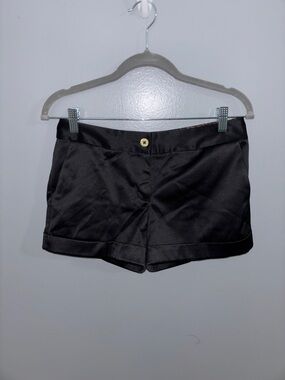 Express Black High-Waist Satin-Look Cuffed Shorts